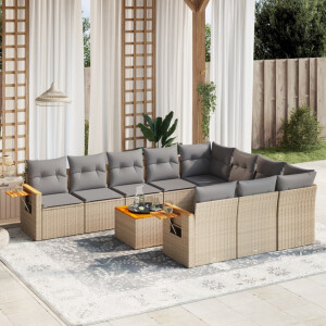 vidaXL 11-delige Tuinset met kussens poly rattan beige