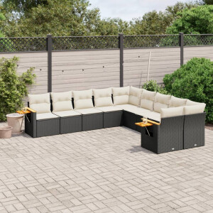 vidaXL 10-delige Loungeset met kussens poly rattan zwart