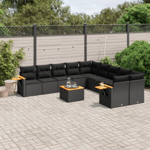 vidaXL 11-delige Loungeset met kussens poly rattan zwart