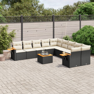 vidaXL 11-delige Loungeset met kussens poly rattan zwart