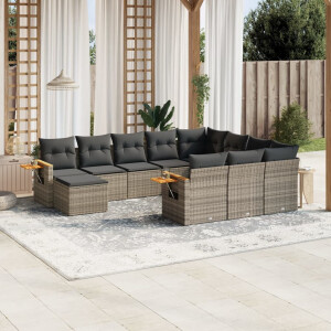 vidaXL 11-delige Loungeset met kussens poly rattan grijs