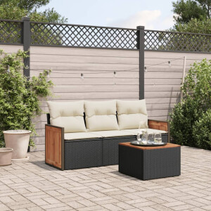 vidaXL 4-delige Loungeset met kussens poly rattan zwart