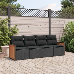 vidaXL 4-delige Loungeset met kussens poly rattan zwart