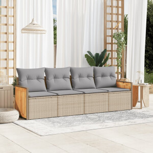 vidaXL 4-delige Loungeset met kussens poly rattan beige