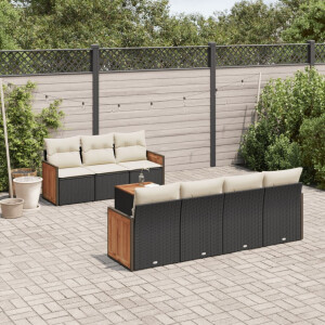 vidaXL 8-delige Loungeset met kussens poly rattan zwart