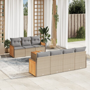 vidaXL 8-delige Loungeset met kussens poly rattan beige