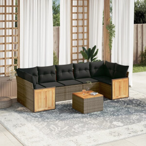 vidaXL 8-delige Loungeset met kussens poly rattan grijs