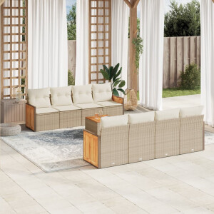 vidaXL 9-delige Loungeset met kussens poly rattan beige