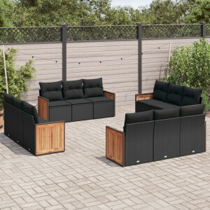 vidaXL 12-delige Loungeset met kussens poly rattan zwart