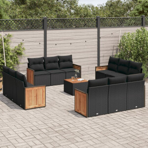 vidaXL 13-delige Loungeset met kussens poly rattan zwart