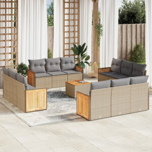 vidaXL 13-delige Loungeset met kussens poly rattan beige