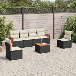 vidaXL 7-delige Loungeset met kussens poly rattan zwart