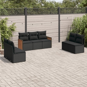 vidaXL 7-delige Loungeset met kussens poly rattan zwart