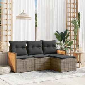 vidaXL 4-delige Loungeset met kussens poly rattan grijs