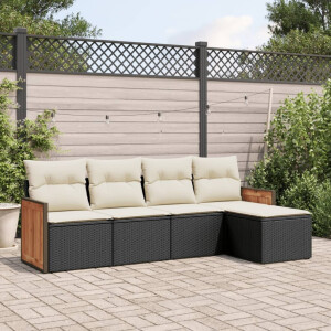 vidaXL 5-delige Loungeset met kussens poly rattan zwart