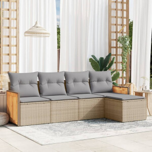 vidaXL 5-delige Loungeset met kussens poly rattan beige