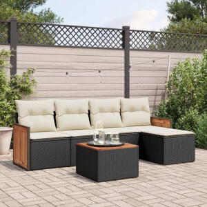 vidaXL 6-delige Loungeset met kussens poly rattan zwart