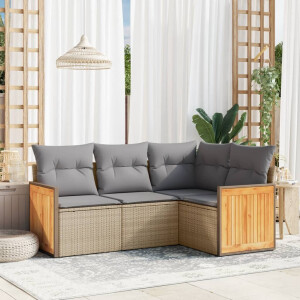 vidaXL 4-delige Loungeset met kussens poly rattan beige