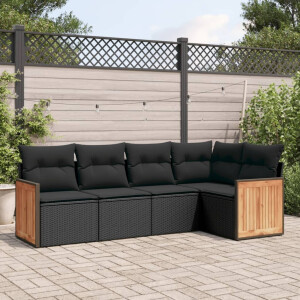 vidaXL 5-delige Loungeset met kussens poly rattan zwart
