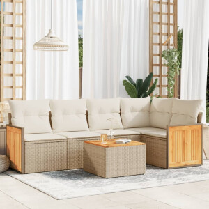 vidaXL 6-delige Loungeset met kussens poly rattan beige