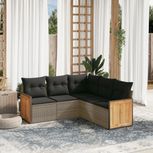 vidaXL 5-delige Loungeset met kussens poly rattan grijs