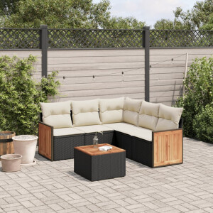 vidaXL 6-delige Loungeset met kussens poly rattan zwart