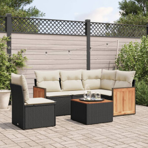 vidaXL 6-delige Loungeset met kussens poly rattan zwart