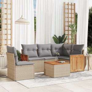 vidaXL 6-delige Loungeset met kussens poly rattan beige