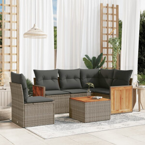 vidaXL 6-delige Loungeset met kussens poly rattan grijs