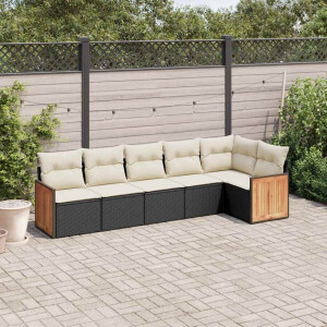 vidaXL 6-delige Loungeset met kussens poly rattan zwart