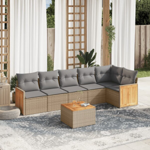 vidaXL 7-delige Loungeset met kussens poly rattan beige