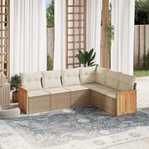 vidaXL 6-delige Loungeset met kussens poly rattan beige