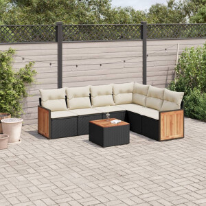 vidaXL 7-delige Loungeset met kussens poly rattan zwart