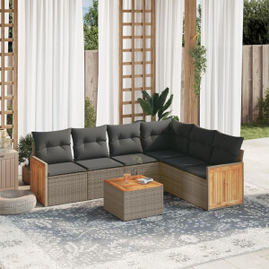 vidaXL 7-delige Loungeset met kussens poly rattan grijs