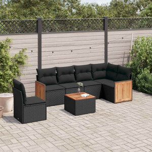 vidaXL 7-delige Loungeset met <a title="kussens vergelijken" href="https://furn.nl/kussens">kussens</a> poly rattan zwart