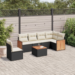 vidaXL 7-delige Loungeset met kussens poly rattan zwart