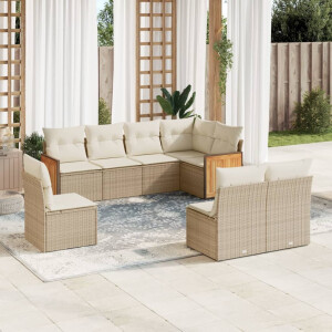 vidaXL 8-delige Loungeset met kussens poly rattan beige