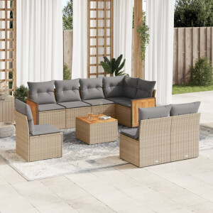 vidaXL 9-delige Loungeset met kussens poly rattan beige