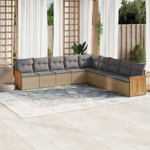 vidaXL 9-delige Loungeset met kussens poly rattan beige