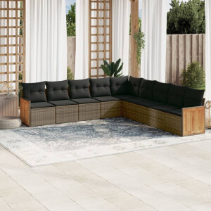 vidaXL 9-delige Loungeset met kussens poly rattan grijs