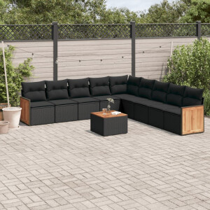 vidaXL 10-delige Loungeset met kussens poly rattan zwart