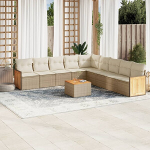 vidaXL 10-delige Loungeset met kussens poly rattan beige