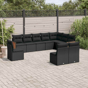 vidaXL 10-delige Loungeset met kussens poly rattan zwart