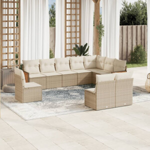 vidaXL 10-delige Loungeset met kussens poly rattan beige