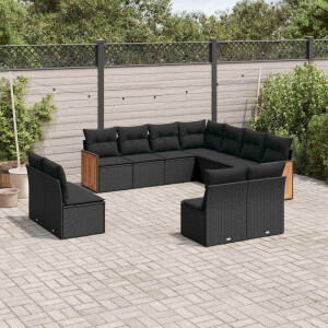 vidaXL 11-delige Loungeset met kussens poly rattan zwart
