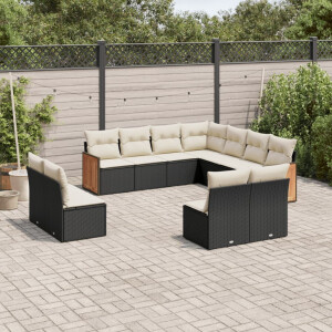 vidaXL 11-delige Loungeset met kussens poly rattan zwart
