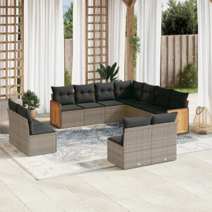 vidaXL 11-delige Loungeset met kussens poly rattan grijs