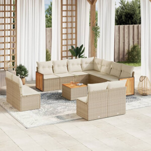 vidaXL 12-delige Loungeset met kussens poly rattan beige