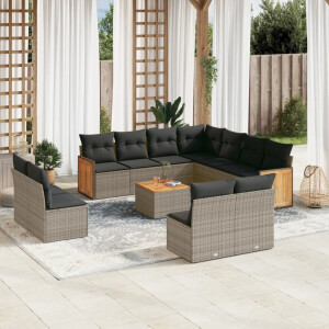 vidaXL 12-delige Loungeset met kussens poly rattan grijs