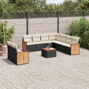 vidaXL 10-delige Loungeset met kussens poly rattan zwart